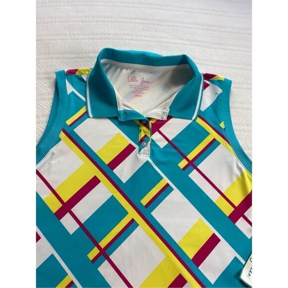 LILLIE GREEN WOMEN’S LARGE Rib Trim Sleeveless Polo Shirt - Picture 3 of 6